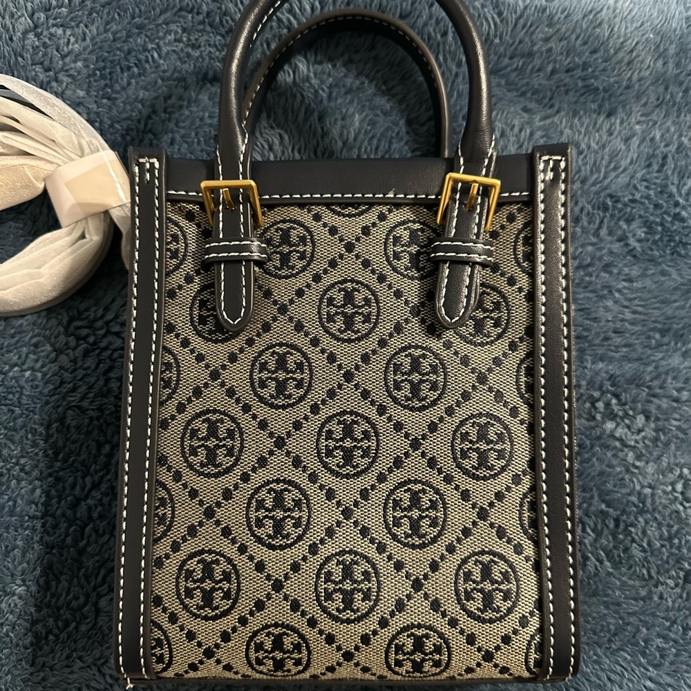Tory Burch Monogram Mini Tote in Navy - Picture 2 of 7